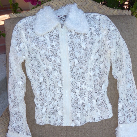 cream lace zip jacket - Picture 2 of 4